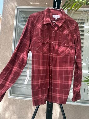 Shyanne Women Burgundy Plaid Button-Down Shirt